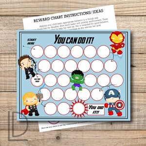 Kids Reward Chart, Superhero Printable Behavior Tracker - 8 x 10 JPEG