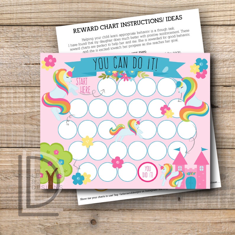 reward chart unicorn reward chart printable instant etsy