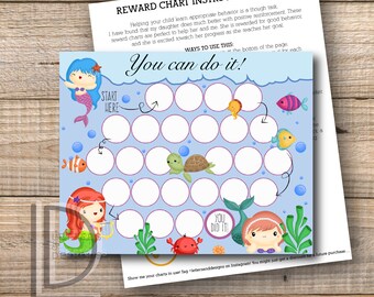 Reward Chart - Mermaid Reward Chart - Printable - Instant Download Printable - girl reward chart