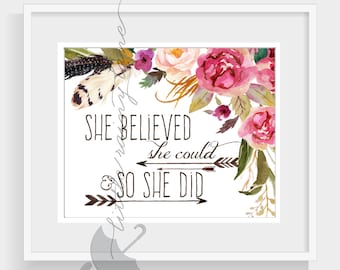 she believed she could so she did - motivational wall decor - nursery decor