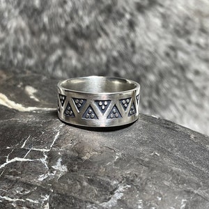 VIKING PATTERN Wide Band Ring in Sterling Silver - Pagan Jewelry