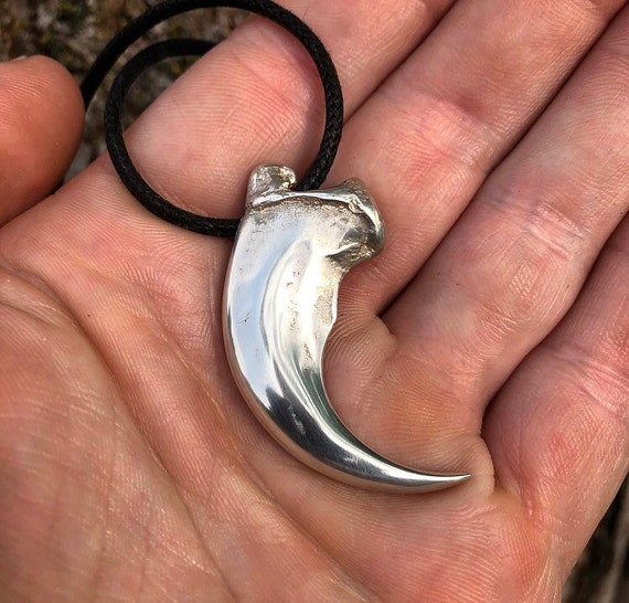 Life Cast Bear Claw Necklace in Sterling Silver - Black Bear