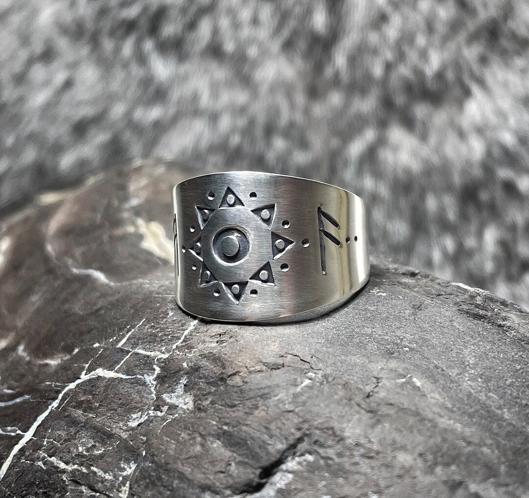 Sun Rune Design VIKING AGE Customizable Coiled Sun & Rune Ring in Sterling Silver ...