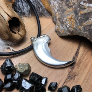 Life Cast Bear Claw Necklace in Sterling Silver - Black Bear Pagan Shaman Pendant