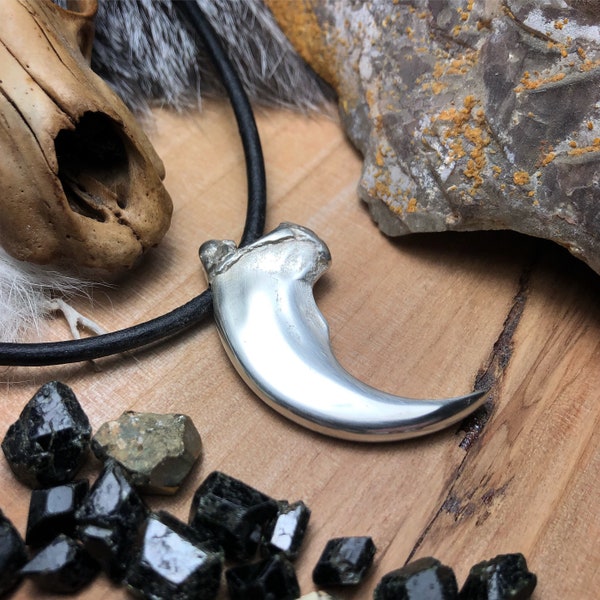 Life Cast Bear Claw Necklace in Sterling Silver - Black Bear Pagan Shaman Pendant