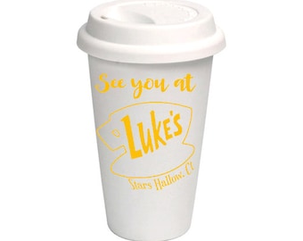 Luke's Diner (Pick Your Vinyl Color) Gilmore Girls Stars Hollow Insulated Travel White Coffee to Go cups with lid