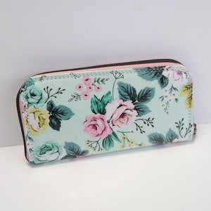 Zip around Brieftasche Damen Brieftasche Faux Leder Brieftasche Damen Reißverschluss Brieftasche lange Brieftasche Vegan Clutch Wallet Akkordeon Floral blau Kate Brieftasche