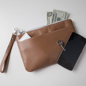 Wristlet Clutch Zippered Pouch Caramel Wristlet Bag Womens Handbag Small clutch cell phone purse zippered clutch evening bag small purse
