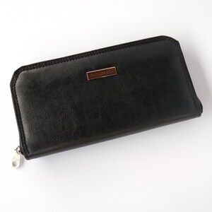 Zip Around Cash sobre Monedero de mujer Faux cuero Cartera cartera cartera larga cartera dinero en efectivo presupuesto sobres Cash System Negro