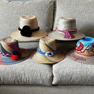 Women\'s Yosuzi Straw Sun Hat Straw  - pink blue Colombian Wayuu Hat handWoven Straw Panama Hat Sun  main image 2