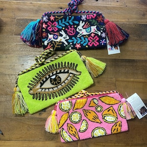 Handgemachte Wayuu Evil Eye Clutch Bag: Kolumbianische Gobelin Crossbody