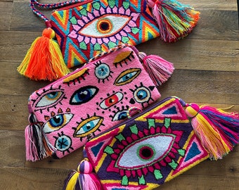 Assortiment de pochettes à bandoulière mauvais œil, sac à main wayuu, colombien ojo turco, superbes cadeaux d'anniversaire