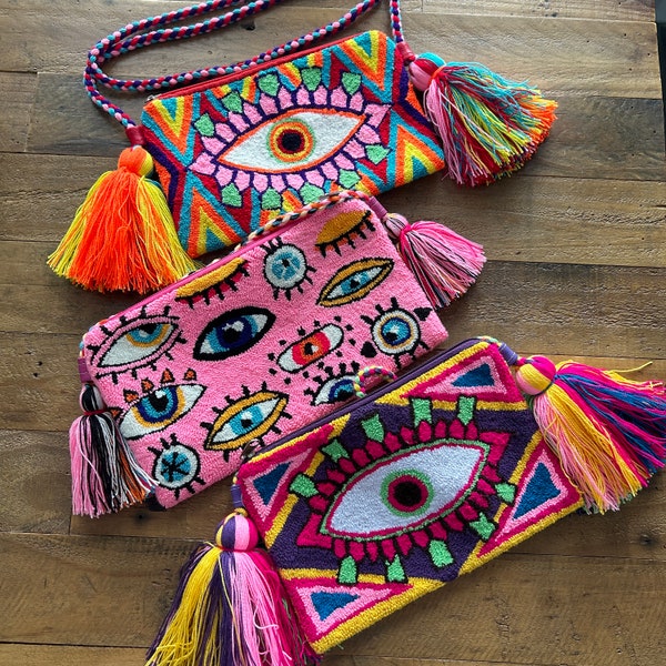 Pochette a tracolla assortita per malocchio, borsa wayuu, ooak colombiano ojo turco, ottimi regali di compleanno