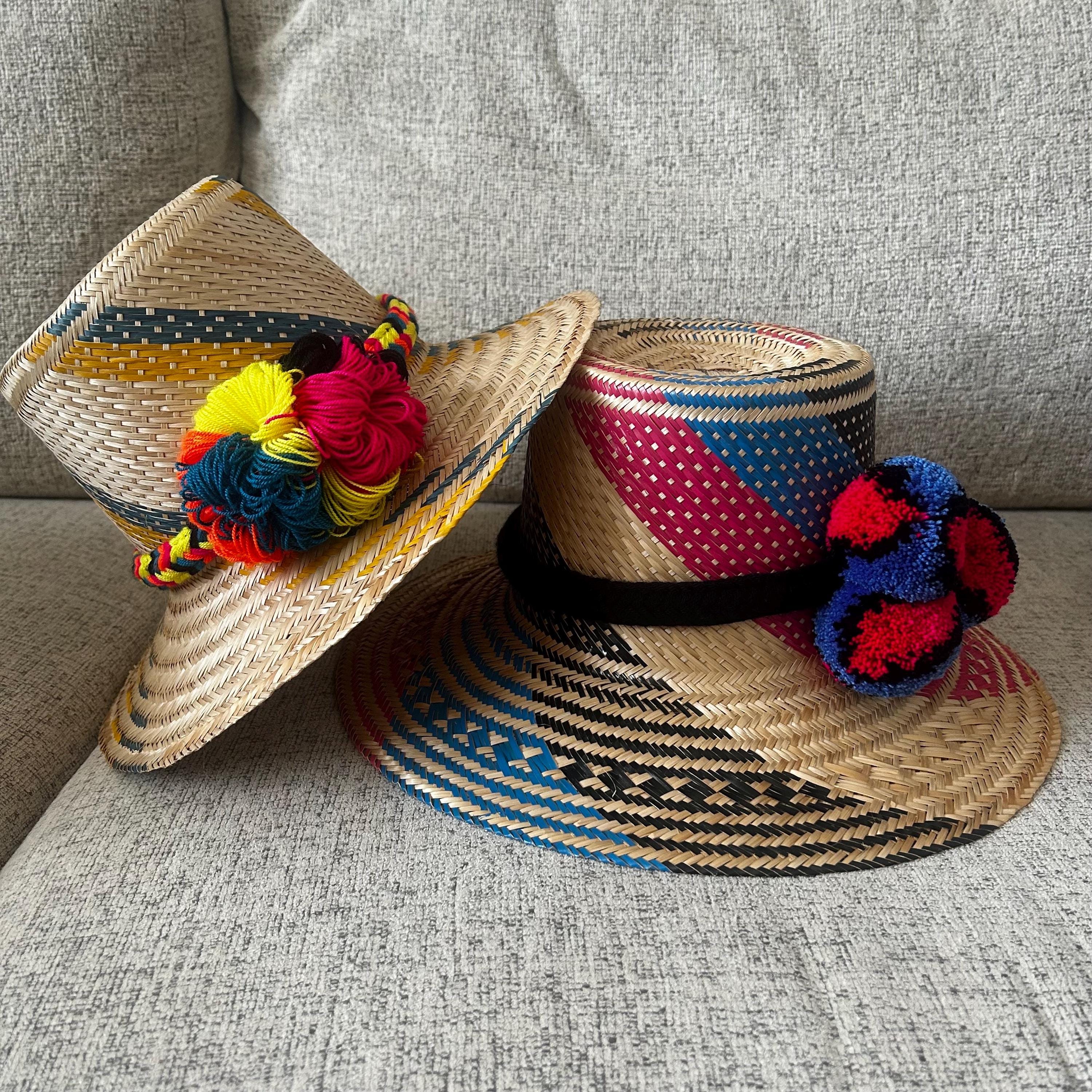 Wayuu Straw Hat With Pom Poms: Handmade Beach Sun Hat - Etsy display picture 3