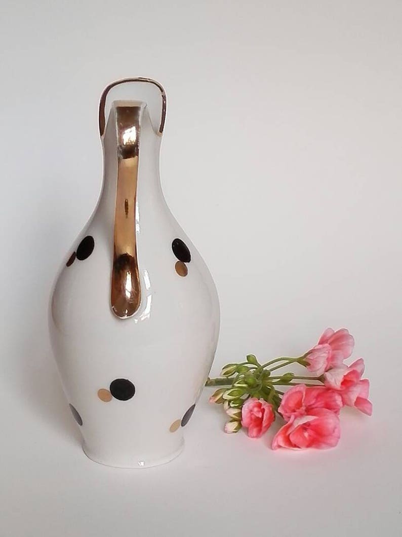 Polka Dot Vase 1950s White Vase With Black and Gold Dots Mid Etsy