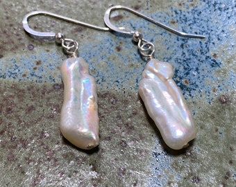 White Freshwater Biwa Style Pearl Earrings