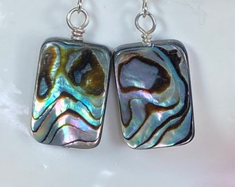 Simple Small Abalone Shell Rectangle Earrings