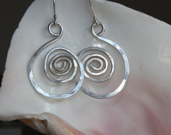 Rustic Hand Forged Sterling Coiled Hoop Earrings  - Please see video