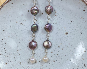 Long Dangling Coin Freshwater Pearls