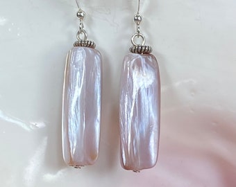 Silvery Pink & Taupe Mother of Pearl Earrings MOP