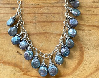 Blue/Gray Coin Pearl Necklace