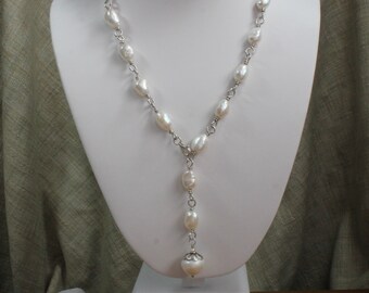 Sterling Wire Wrap Loops & Baroque Freshwater Pearl Necklace