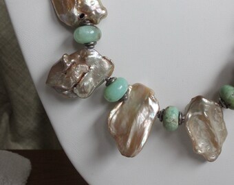 Chrysoprase and Chunky Golden Champagne Pearls