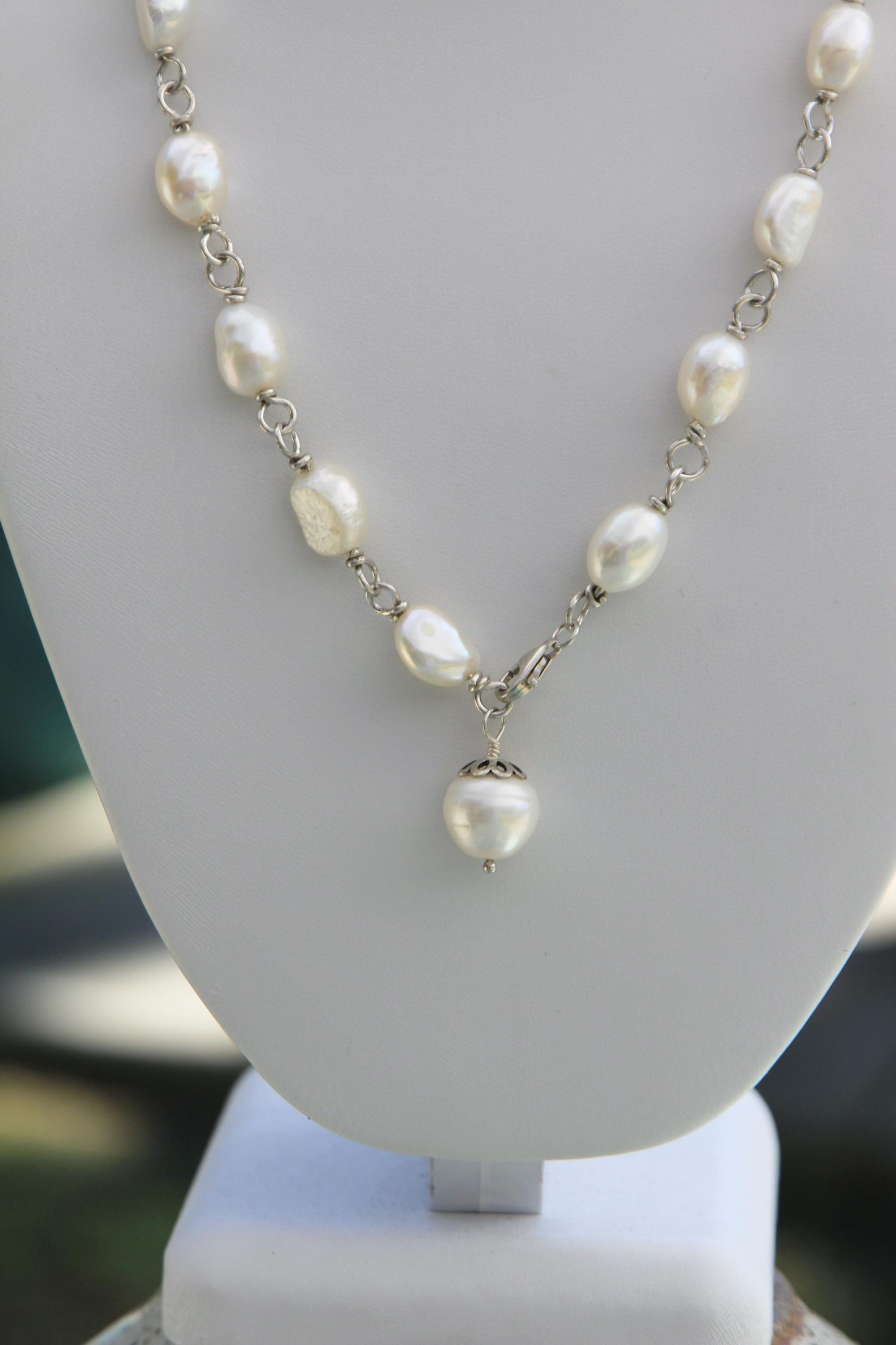 ◇HYERES LOR◇ Noaiyu Silver (Y) Freshwater Pearl Bead Neckl Sterling Wire Wrap Loops & Freshwater Pearl Necklace - Etsy