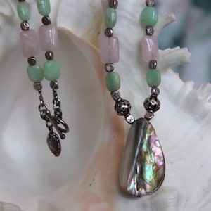 Abalone Shell, Chrysoprase, Rose Quartz Seashell Necklace