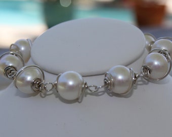 New! Large White Pearls Wire Wrapped in Sterling Silver Wire