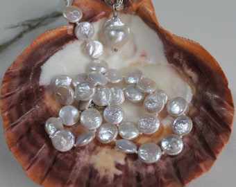 Freshwater Coin Pearl Necklace Silvery White