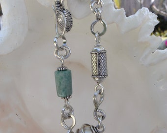 New! Eclectic Beaded Bracelet Amazonite, Pearls & Sterling Silver
