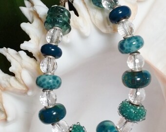 Boro Glass & Faceted Quartz Crystal Bracelet