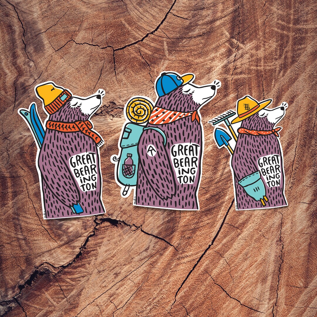 Great Bearington Bear Stickers – Skier, Hiker, Gardener Set - Etsy