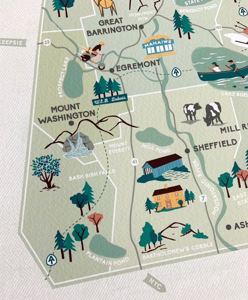 Map of the Berkshires Massachusetts Etsy