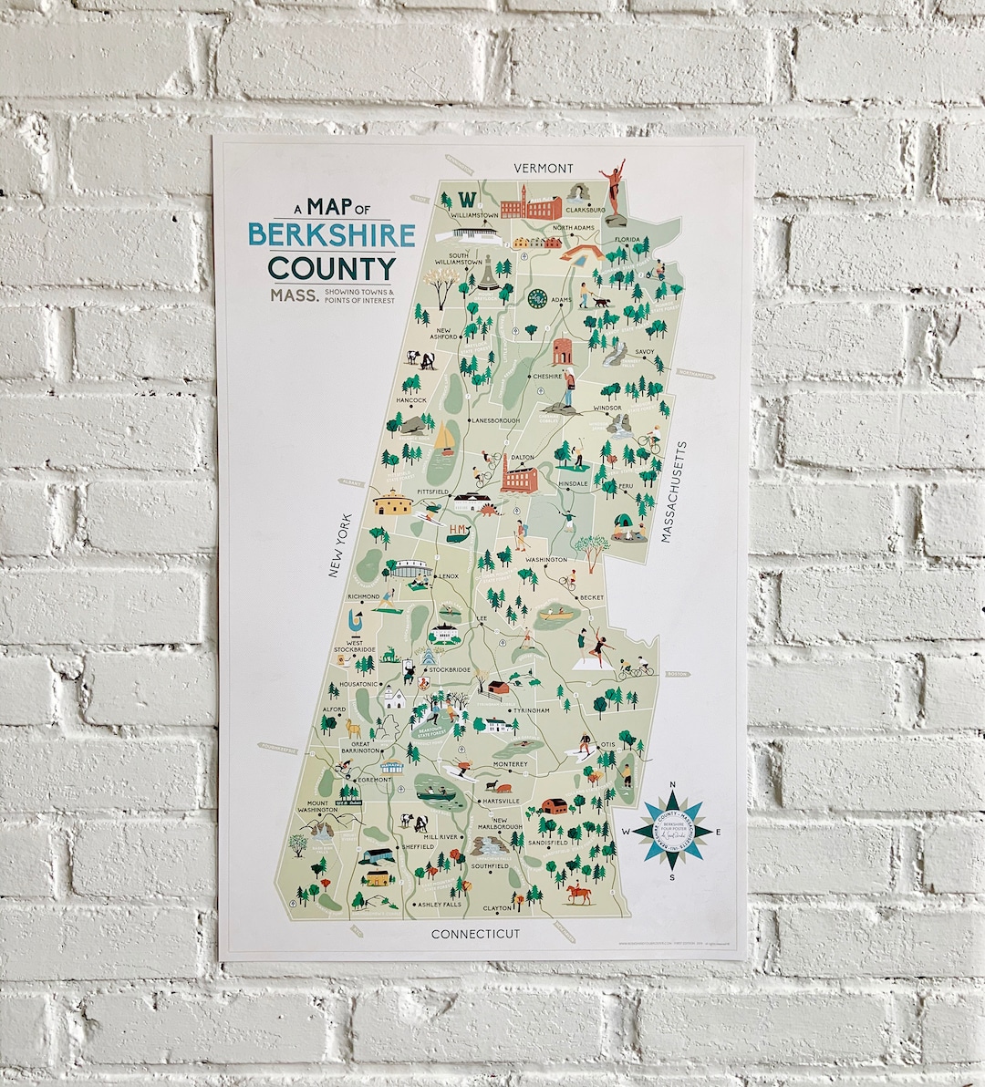 Map of the Berkshires Massachusetts Etsy