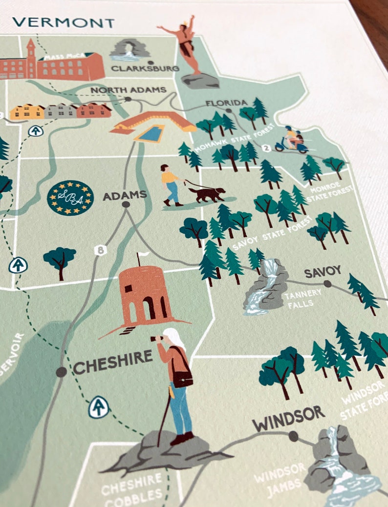 Map of the Berkshires Massachusetts Etsy