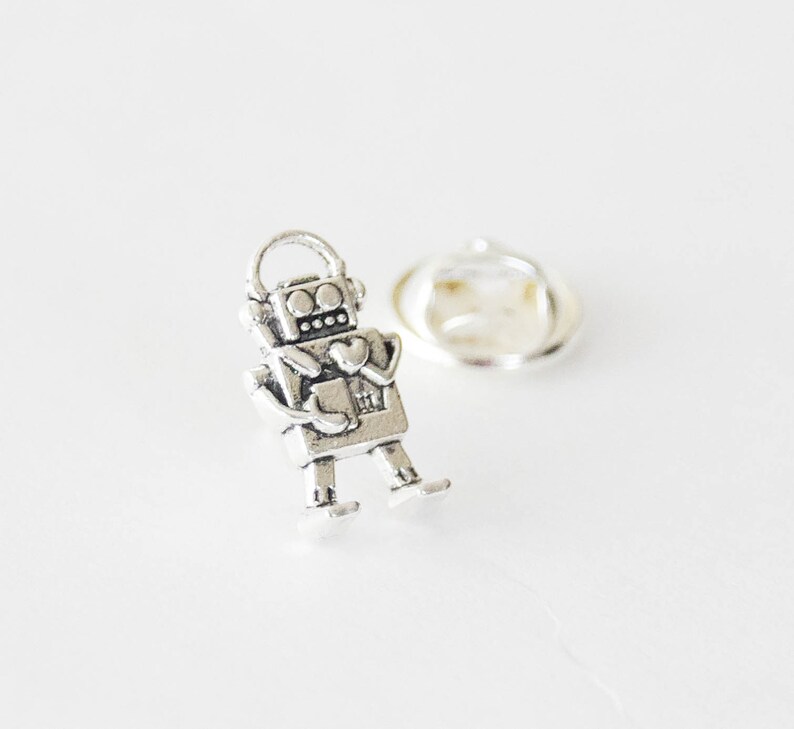 Silver Robot Tie Tack Robot Tie Pins Robot Gifts for Men Robot Accessories Robot Lapel Pin Robot Brooch Unisex Pin for Her Men/'s Accessories