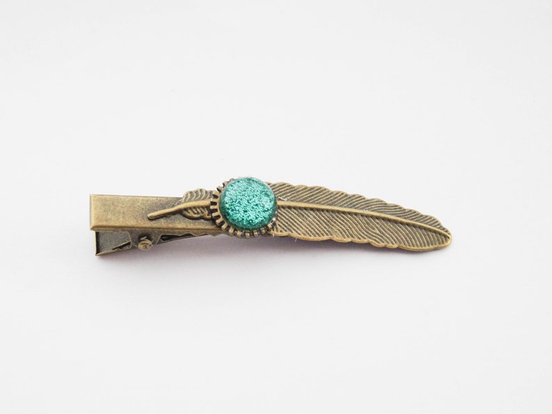 Feather Hair Clip Emerald Green Hair Clip Boho Feather Hair Etsy