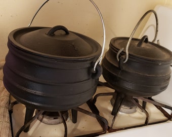 Vintage Style Cauldron Assortment for Cooking on all stovetops Flat Cauldrons Garden Planter Rustic Country Decor Campfire cooking