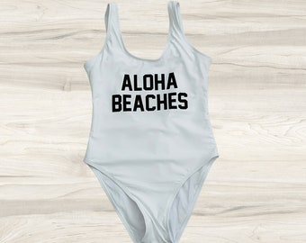 Aloha Beaches Swimsuit, Squad Swimwear, Bachelorette Party Swimsuit, Bridal Bathing suit, One Piece Swimsuit, Bride Squad Bathing Suit,