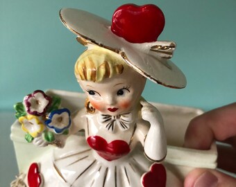 1950年代 RELPO 花瓶 ヘッドベース ヴィンテージ 女性 陶器 プランタ Vintage RELPO Valentine's Day Girl Planter 1956 Made in