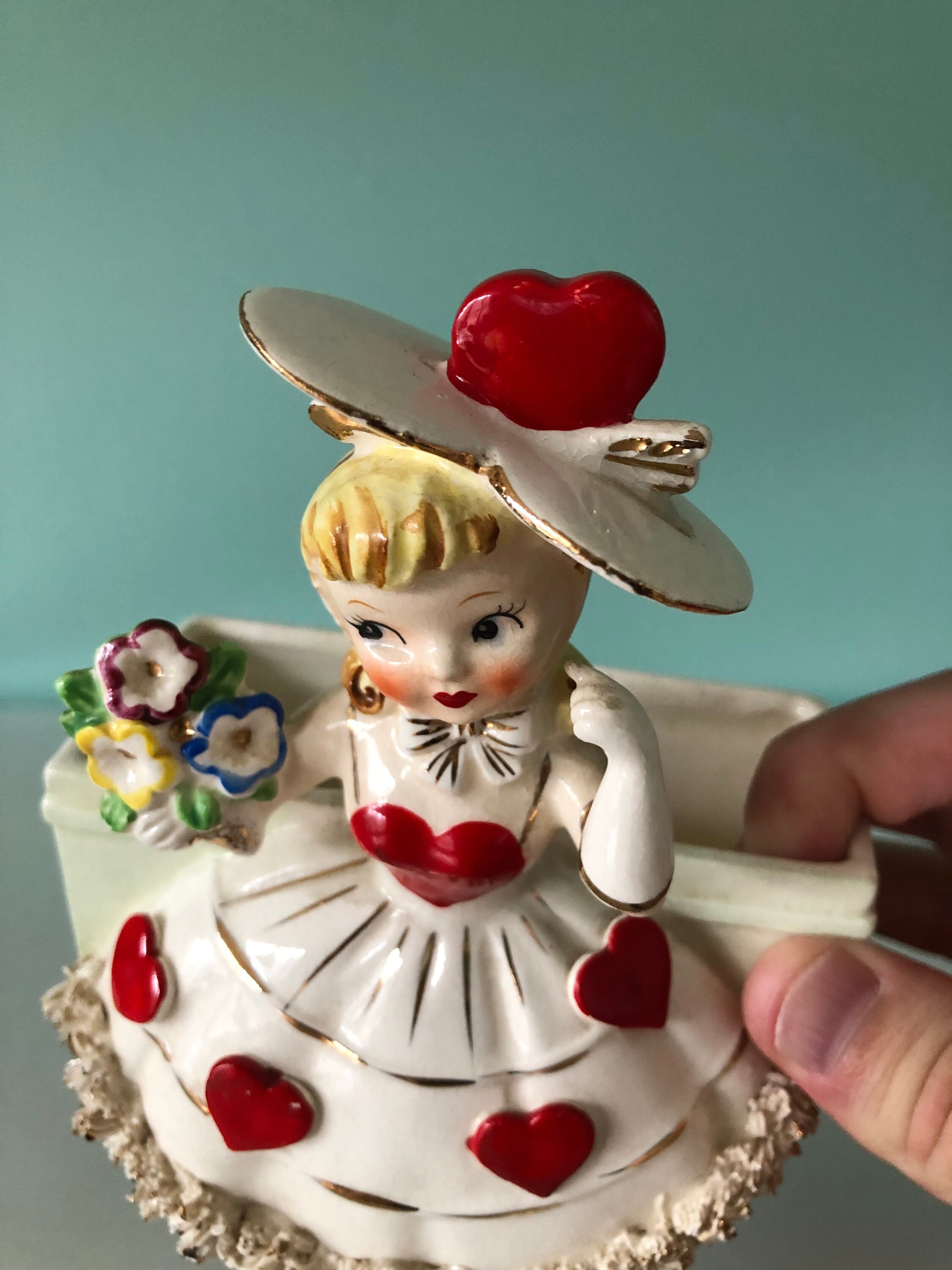 Vintage RELPO Valentine's Day Girl Planter 1956 Made in Japan RARE