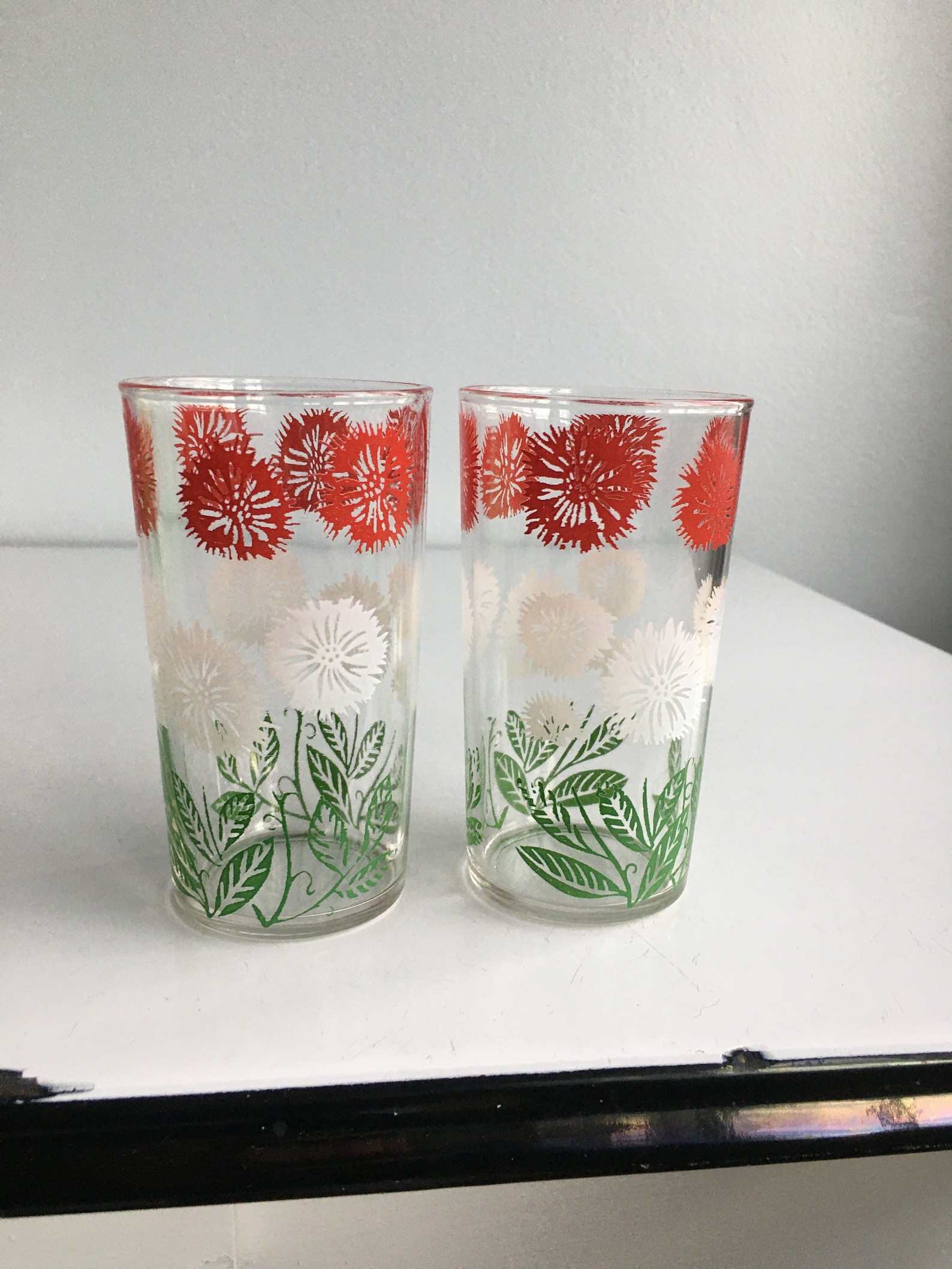 Vintage Swanky Swig Juice Glasses Red and White Cornflower Etsy UK