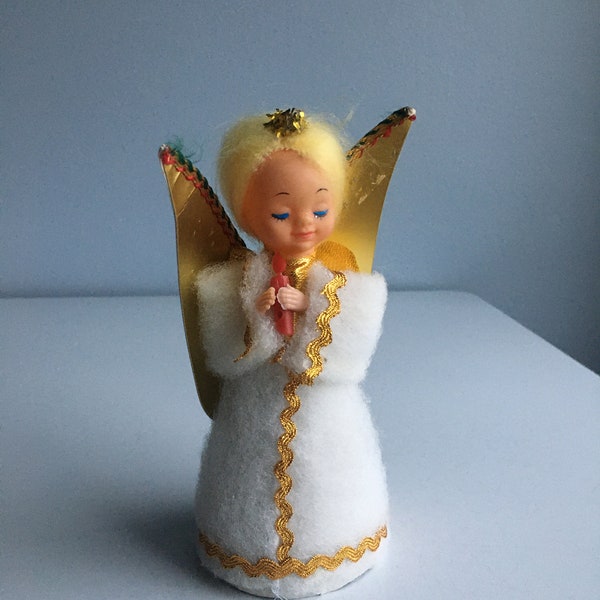Vintage Christmas Angel Tree Topper White Gown Gold Wings Japan