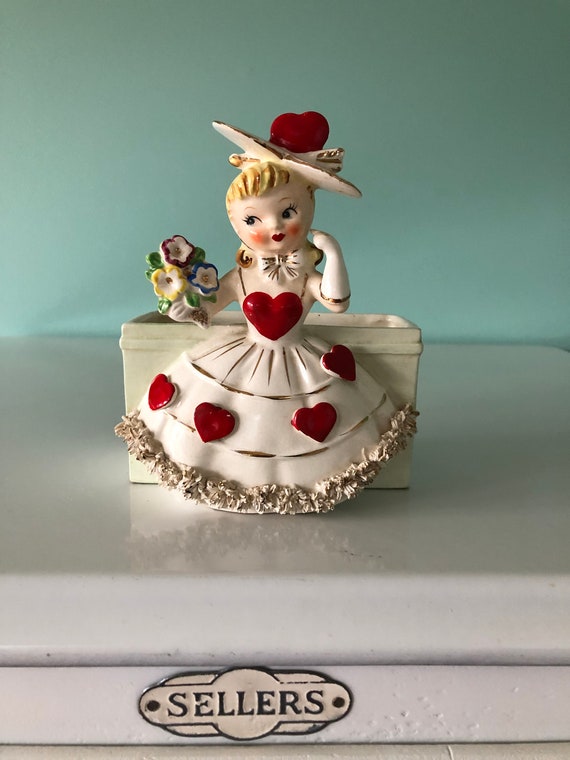 Vintage RELPO Valentine's Day Girl Planter 1956 Made in Japan RARE