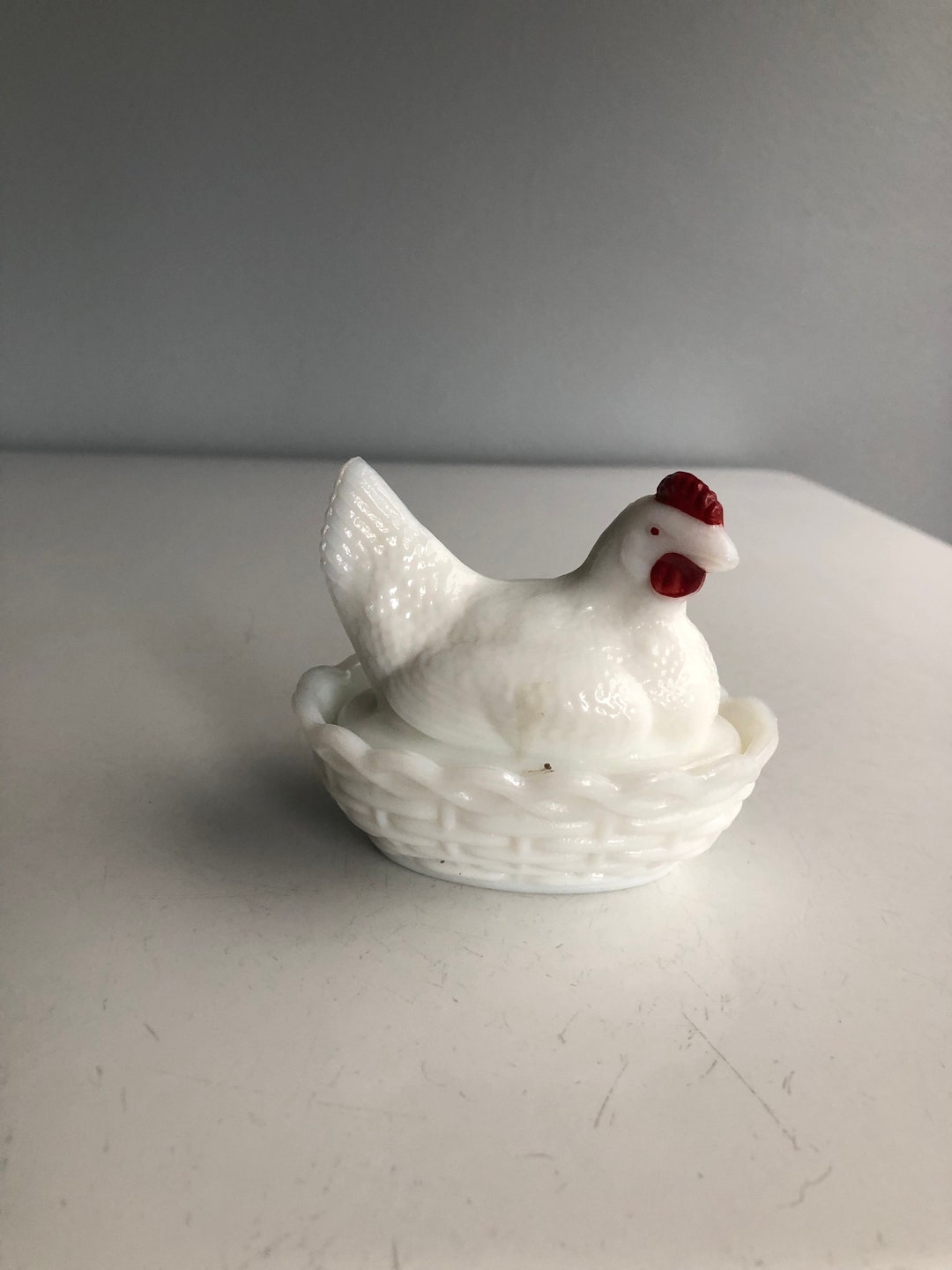 Vintage Mckee Hen in a Basket Chicken Nesting White Milk Glass Etsy