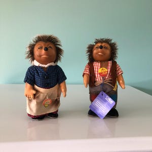 Vintage Steiff Mecki Boy Hedgehog and Girl Hedgehog West Germany