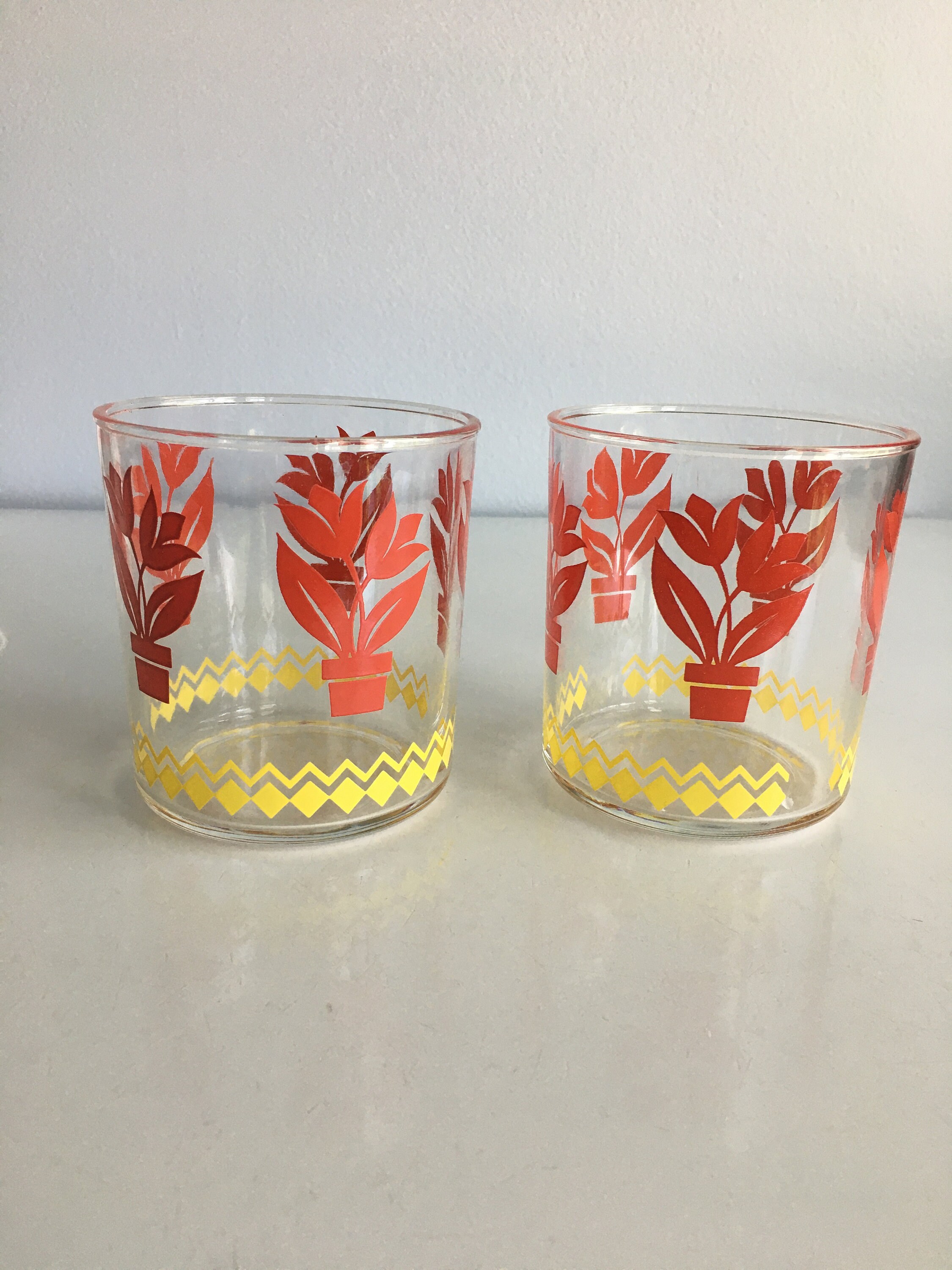 Vintage Hazel Atlas Sour Cream Jar Red Tulip Potted Plant Etsy