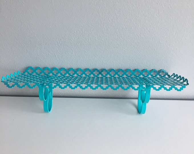 Vintage Shelf Metal Mesh Wall Shelf Turquoise Blue Home Decor Etsy